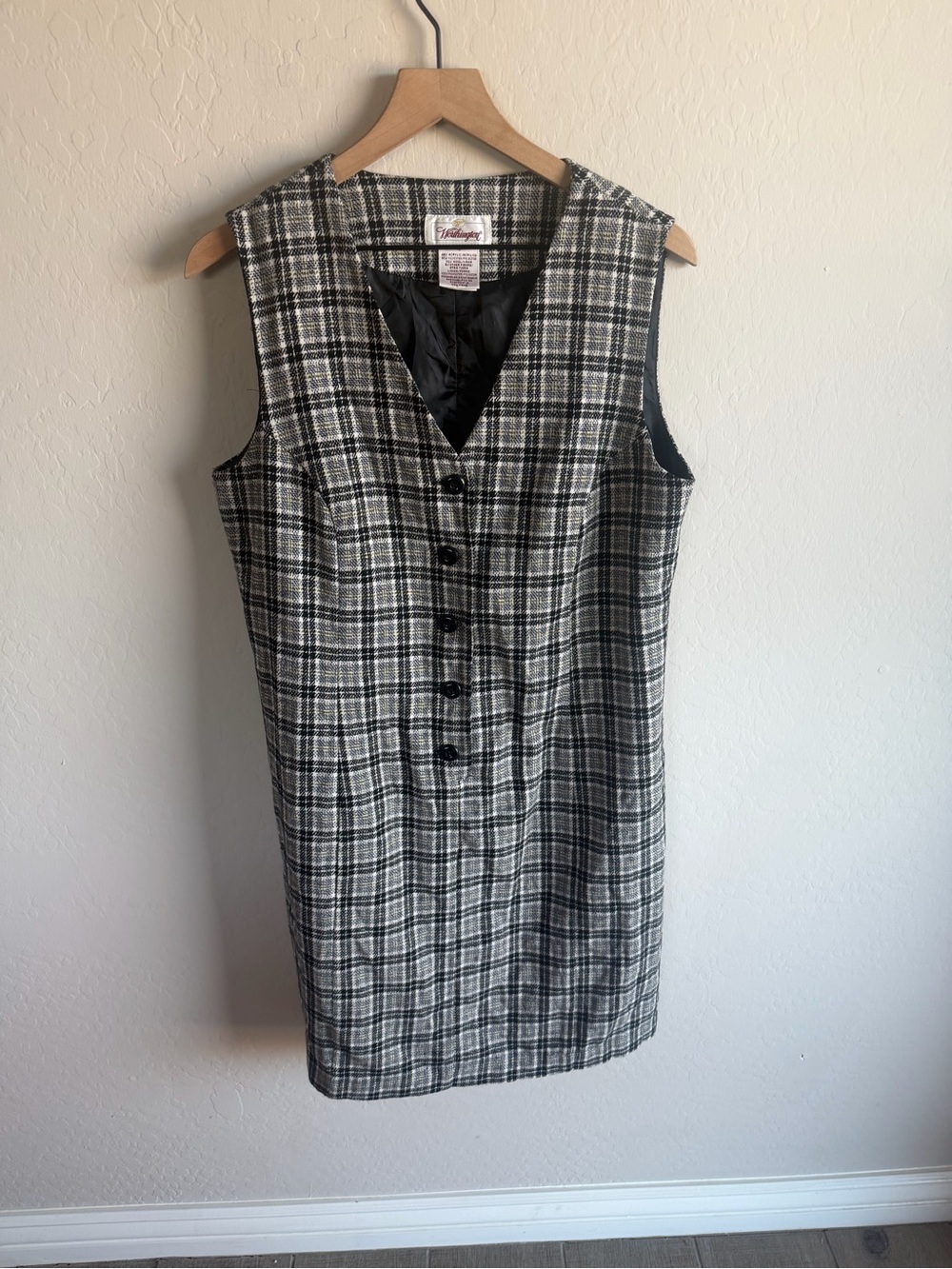 VYG Worthington Black White Plaid Midi Jumper Dress 12 90s Preppy Academia Nerdy